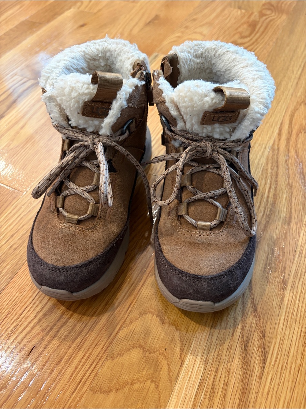 UGG Kids Chestnut and Dark Brown Suede Sherpa-Lined Boots